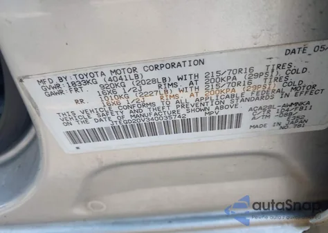 2004 Toyota Rav4 z USA, uszkodzony, nr VIN JTEGD20V340035742